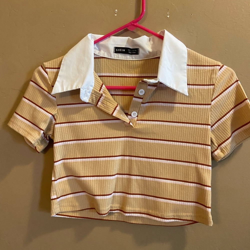 Shein cropped striped collared shirt size small polyester
